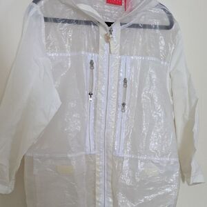 Liz Claiborne Sheer White Hooded Zip Jacket